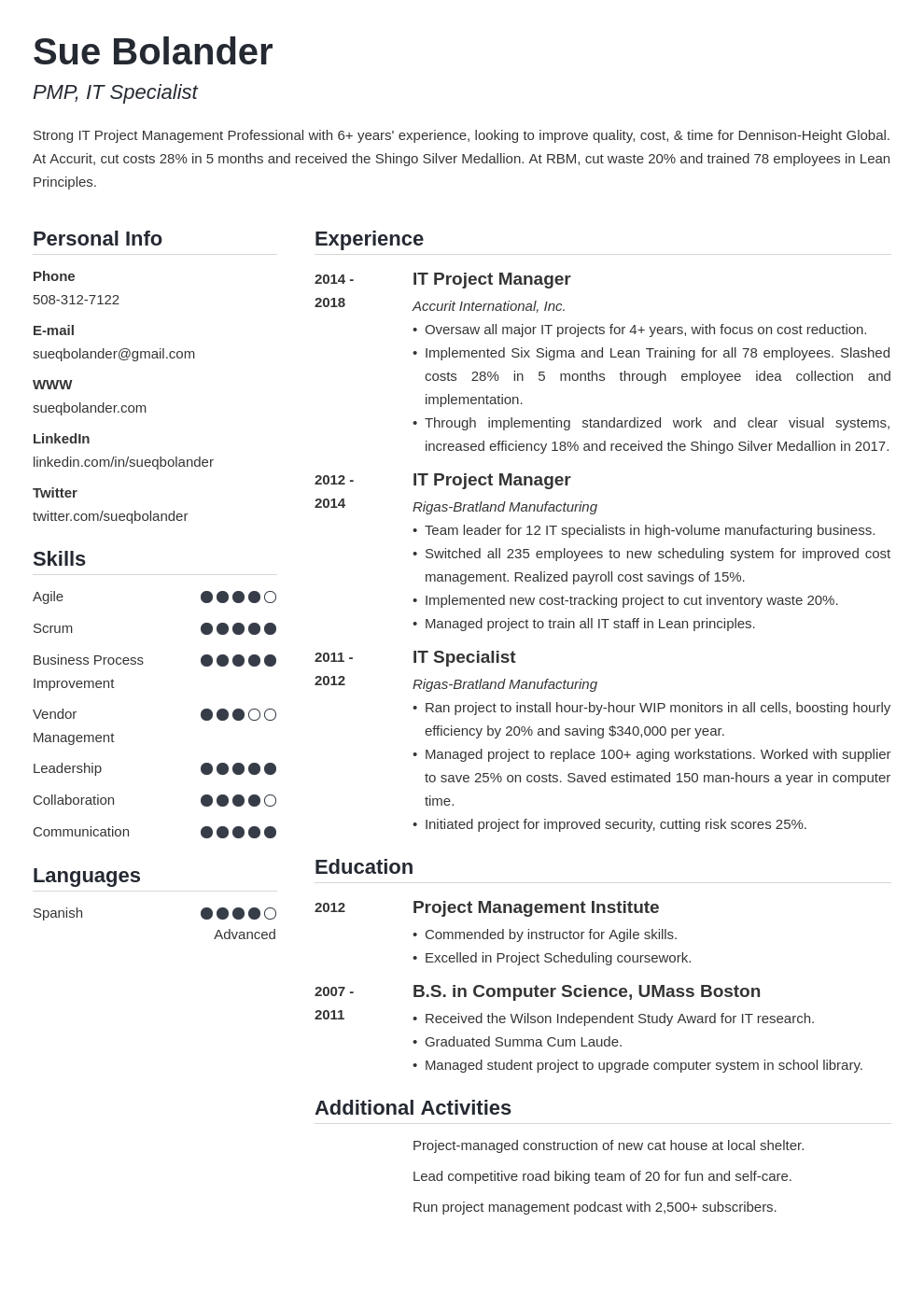 project manager template simple