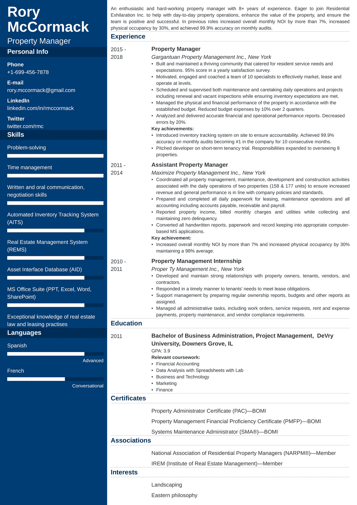 Property Manager Resume Sample Templates For 2023