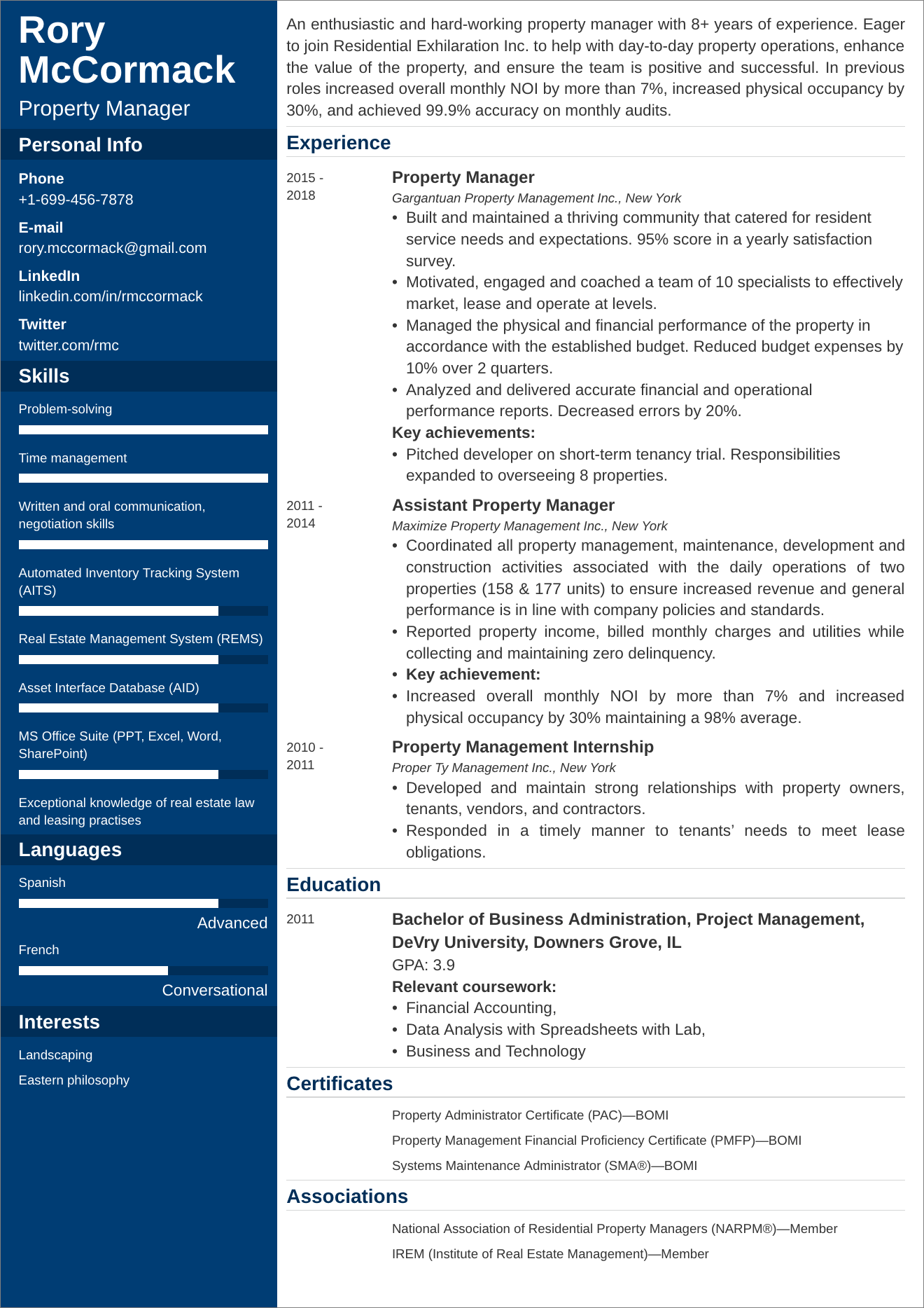 Property Manager Resume Sample Templates For 2024