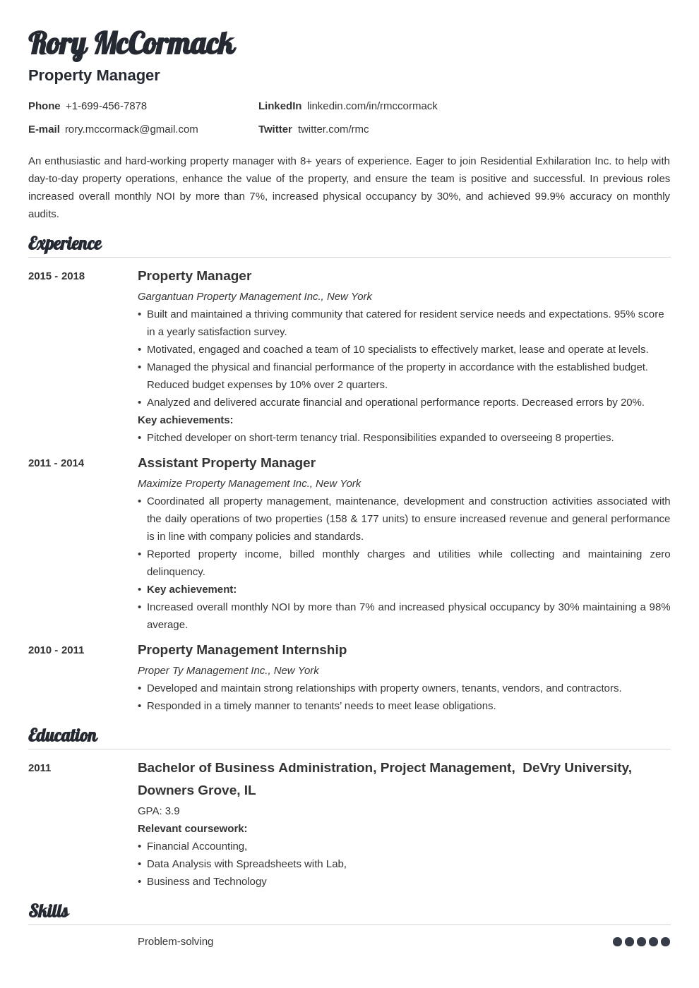 Property Manager Resume Sample Templates For 2024