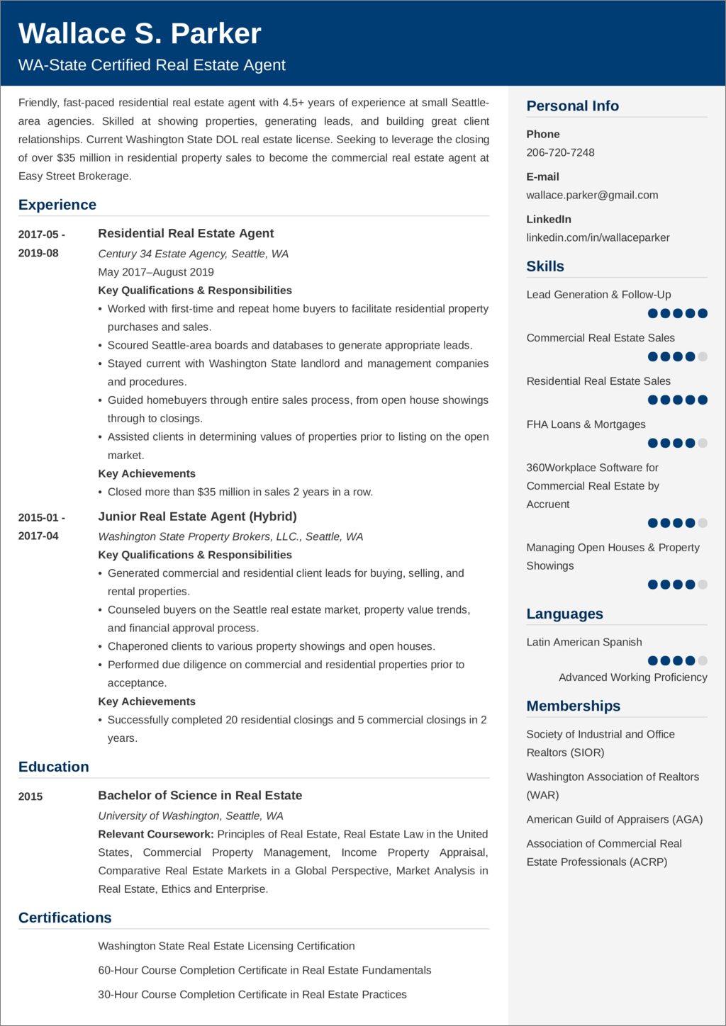 Real Estate sample resume