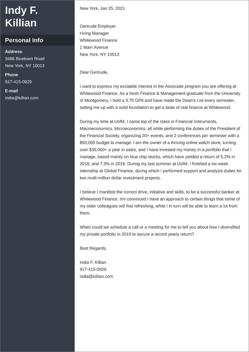 recent graduate cover letter examples