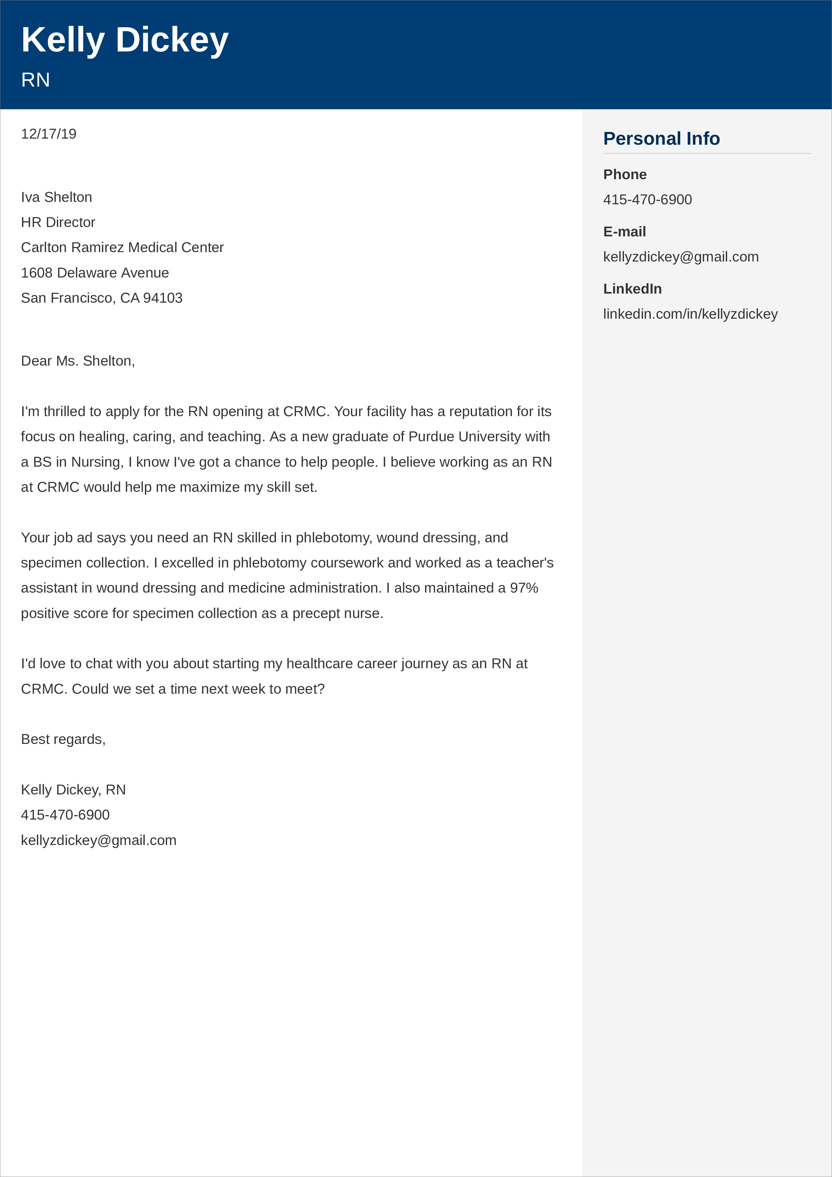 application letter for nurse position