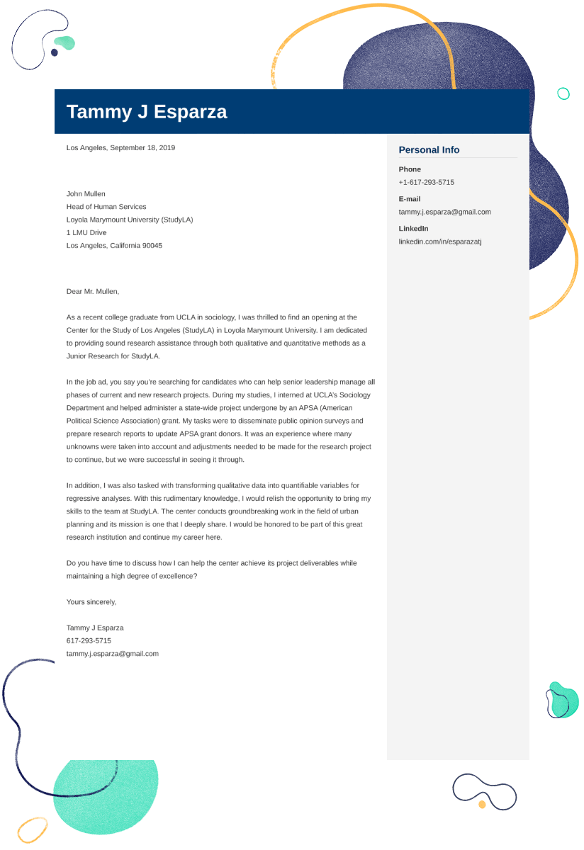 research assistant cover letter no experience sample