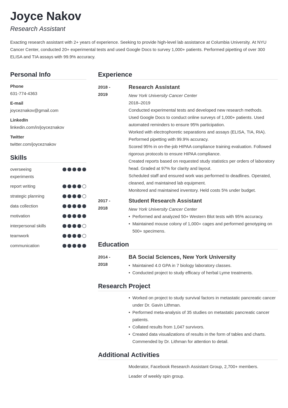 research assistant template simple