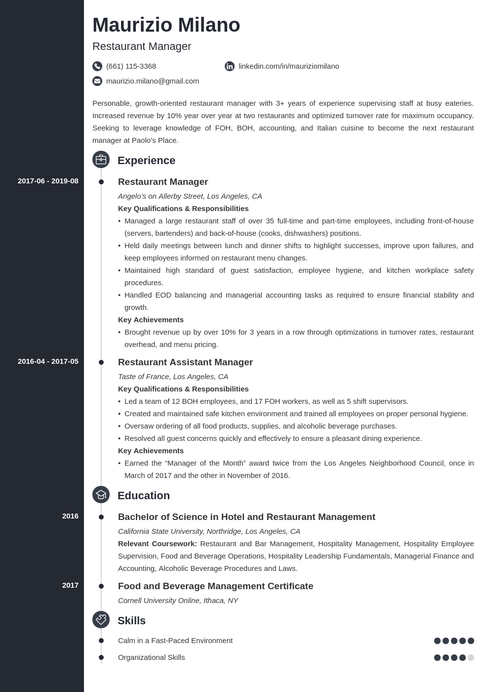 Restaurant Manager Resume—examples And 25 Writing Tips