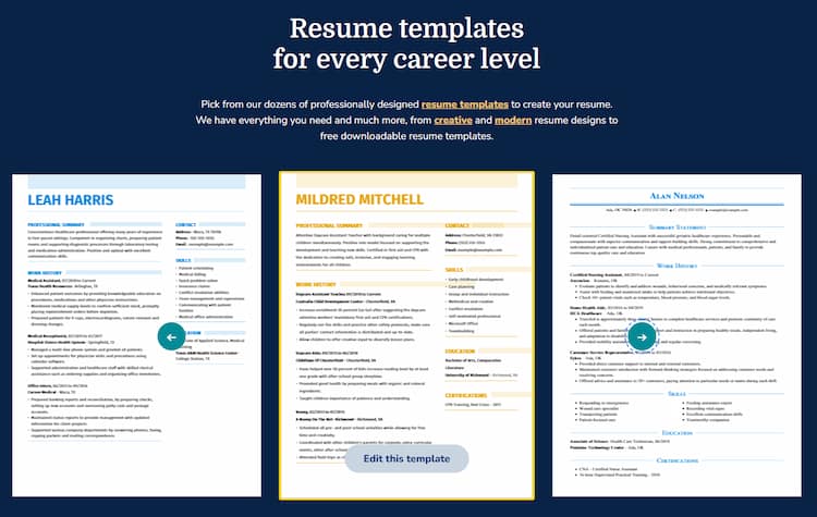 myperfectresume best resume website preview