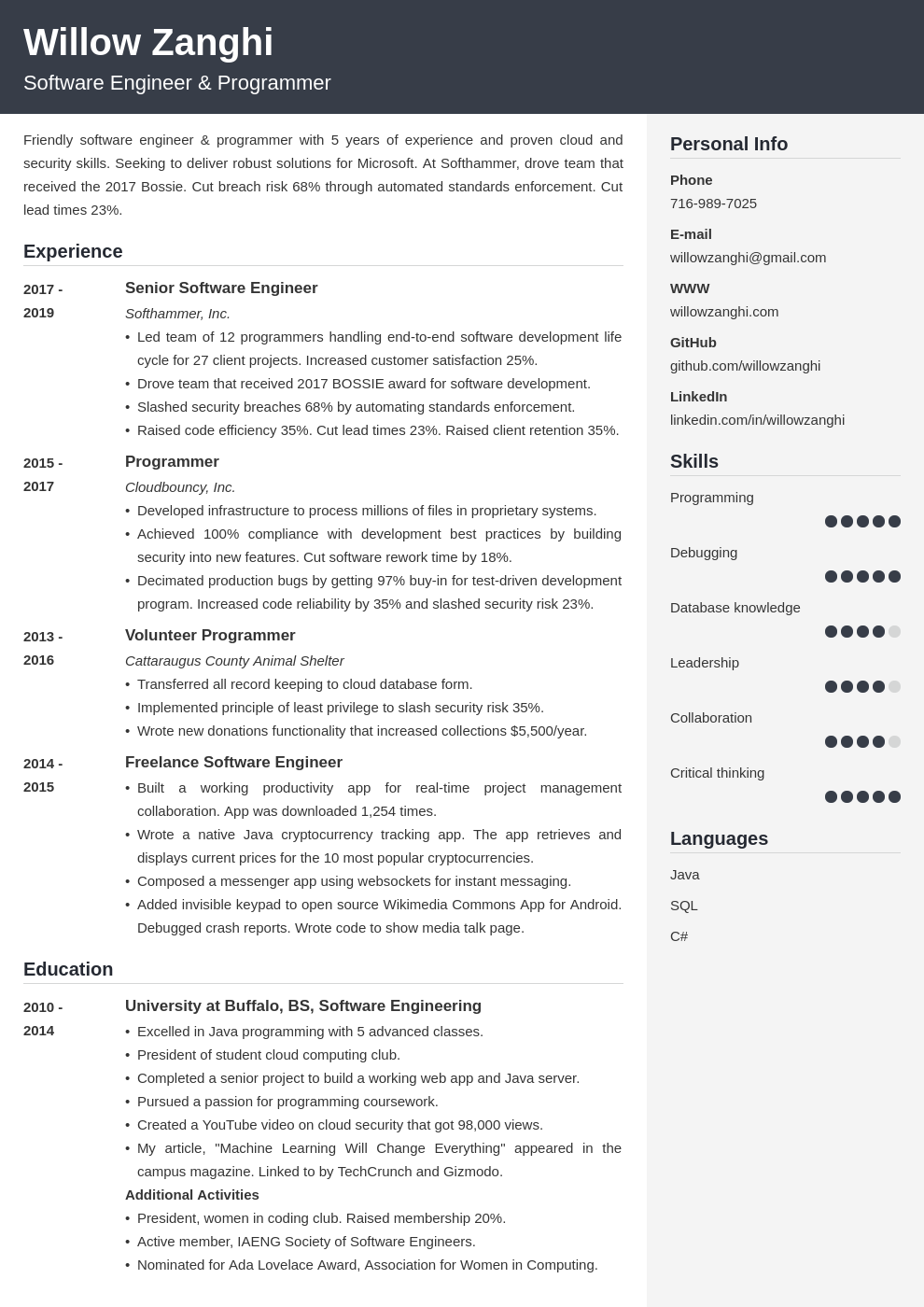 resume chronological template cubic