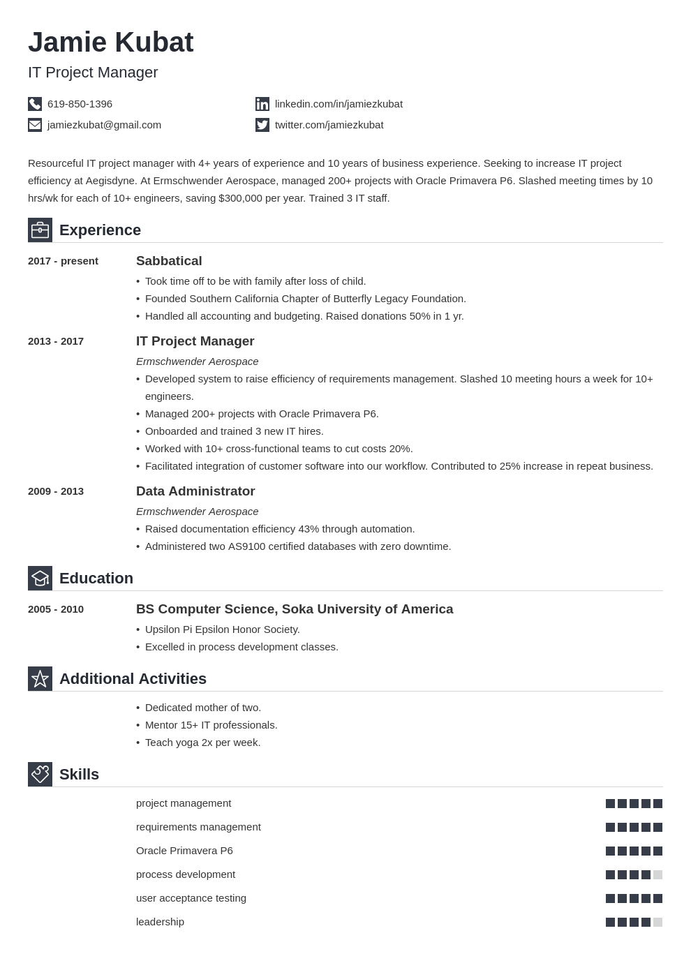 examples of resume gap