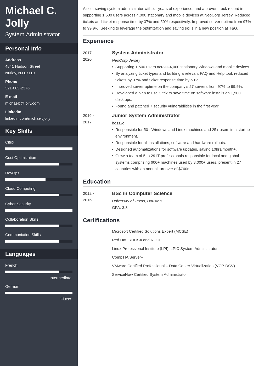 resume examples system administrator template cascade