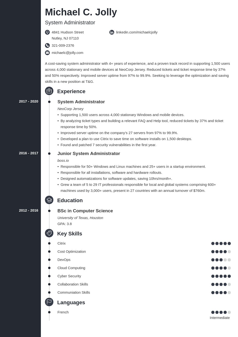 resume examples system administrator template concept