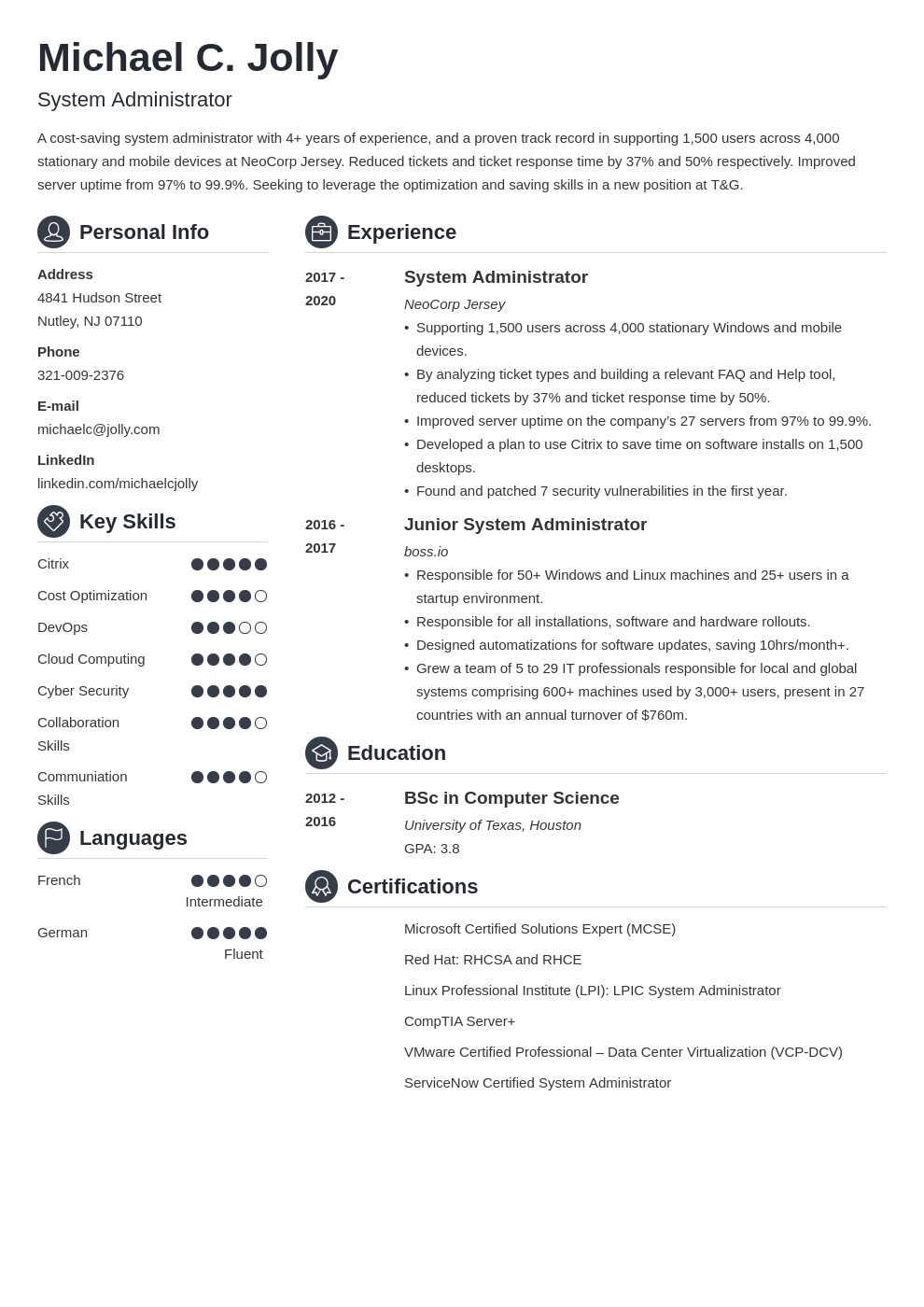resume examples system administrator template crisp
