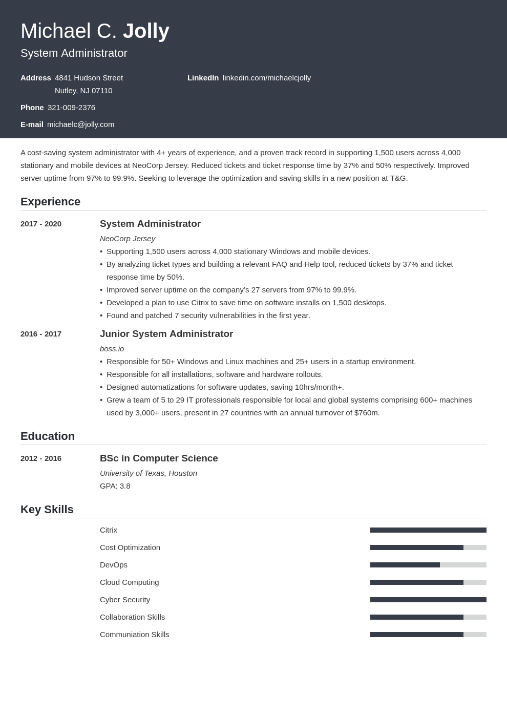 resume examples system administrator template influx