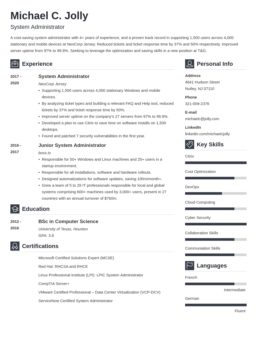 resume examples system administrator template vibes