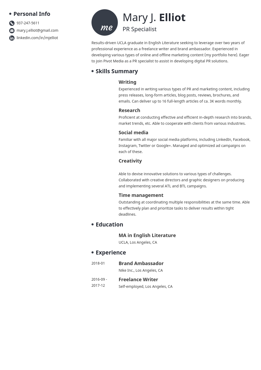 resume functional template initials