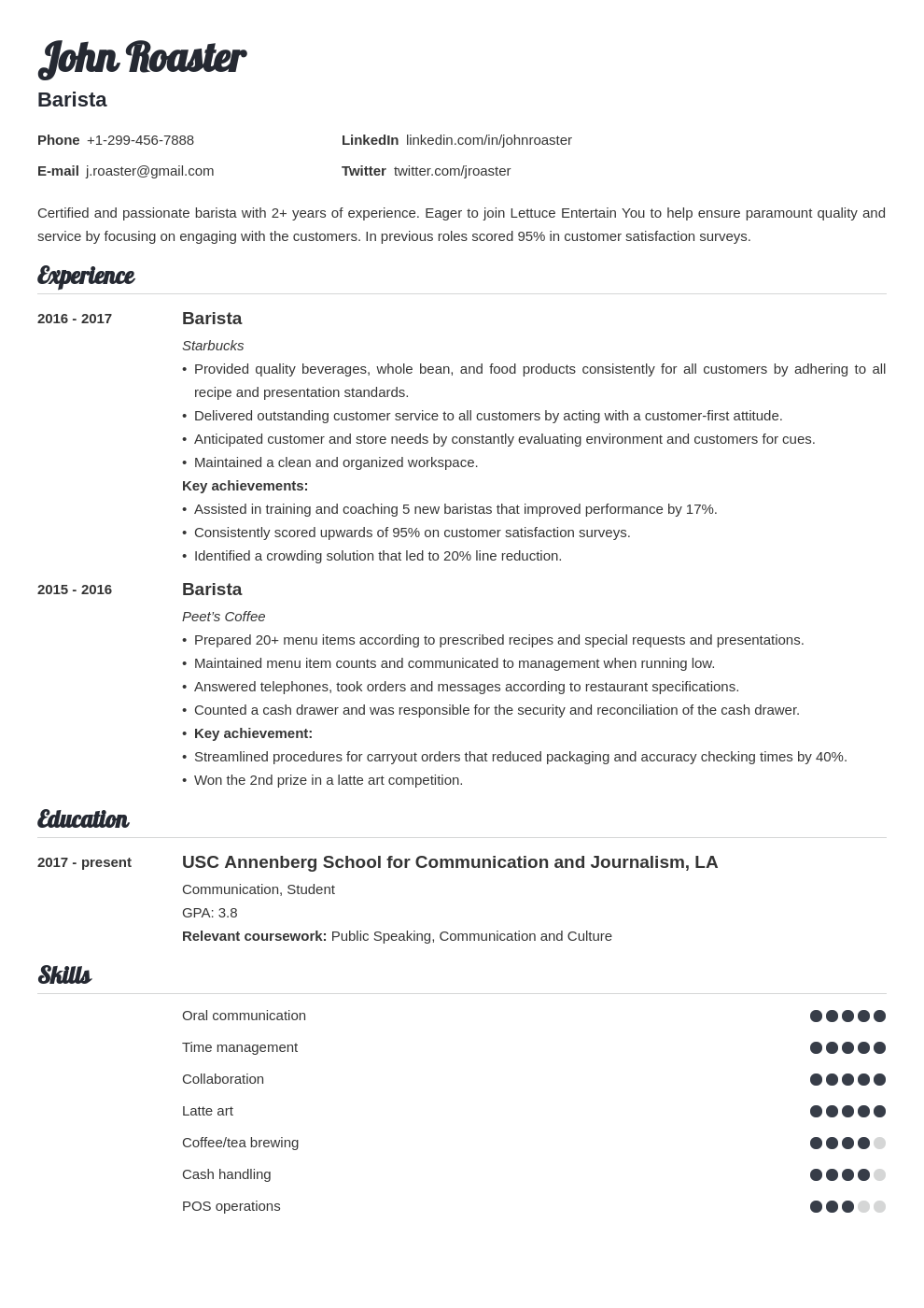 resume interests template valera