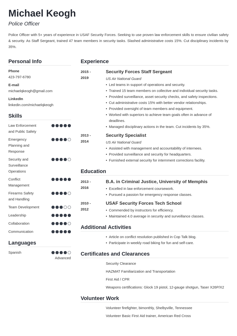 resume military template simple