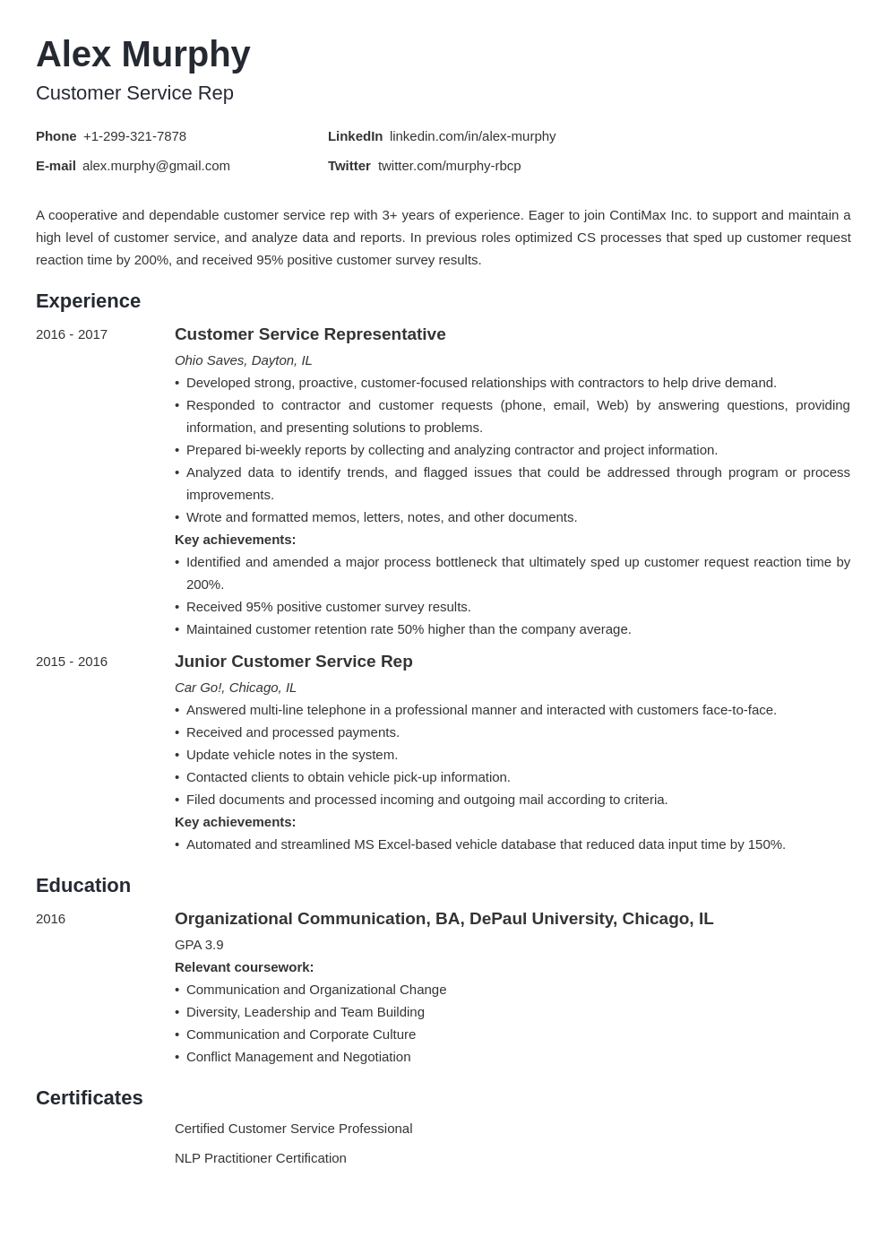 related coursework resume example