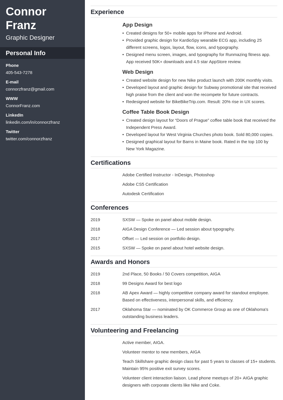 resume two page template cascade