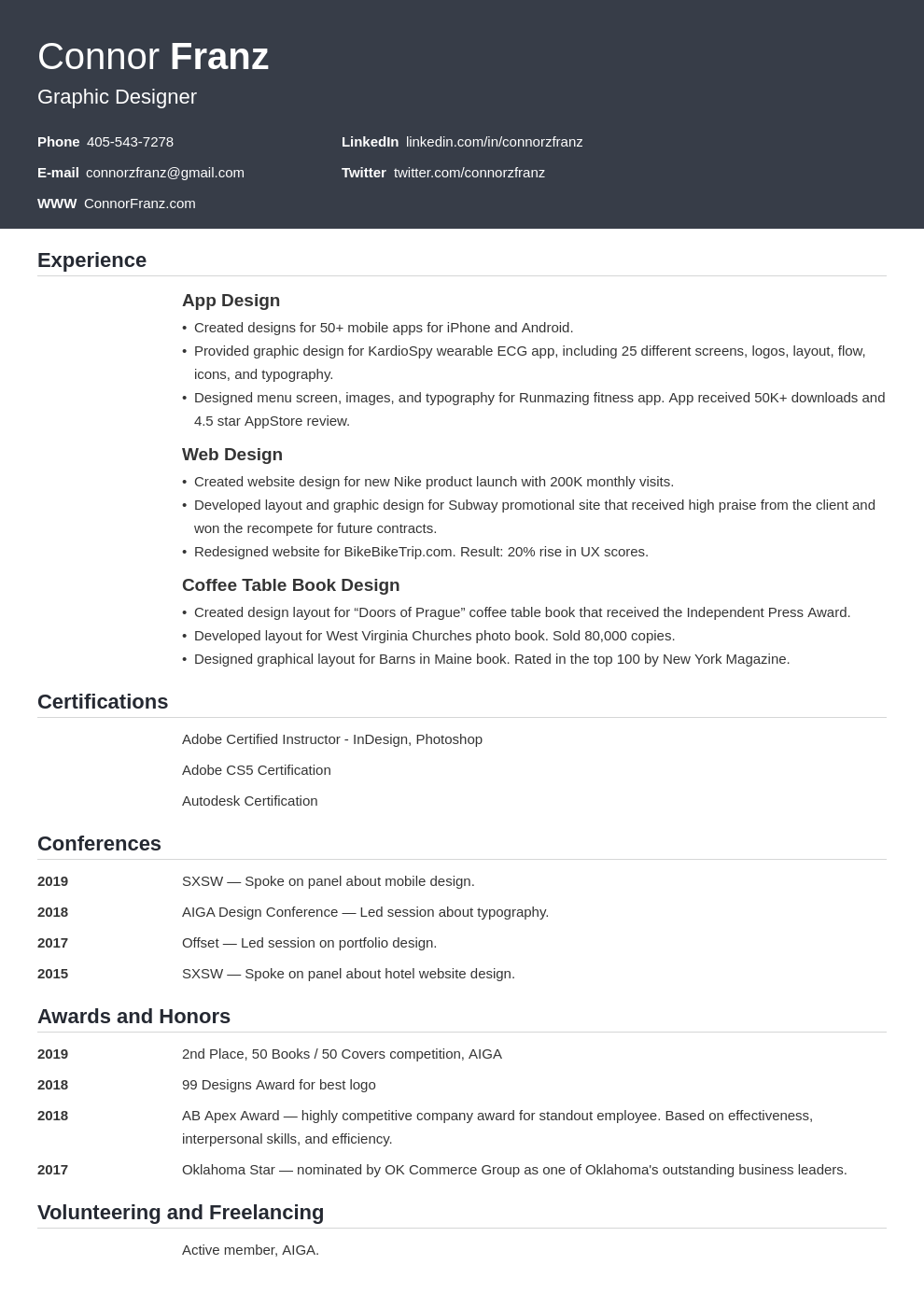 resume two page template influx