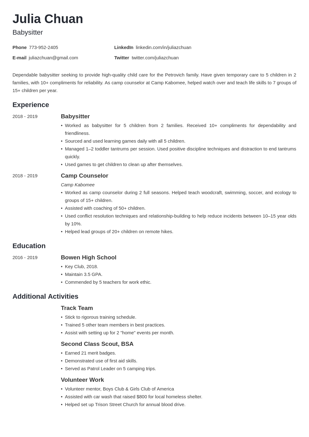 school volunteer work on resume