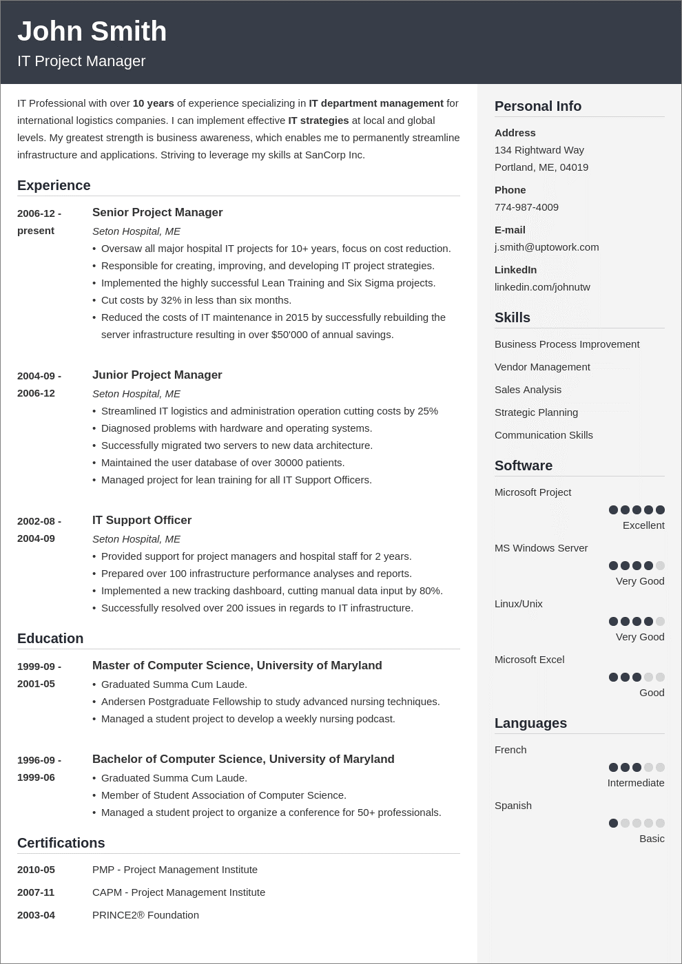 one-page CV style