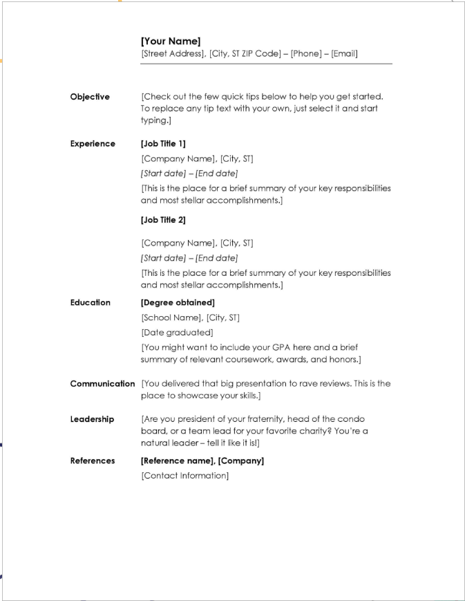 Where Is Resume Template In Microsoft Word