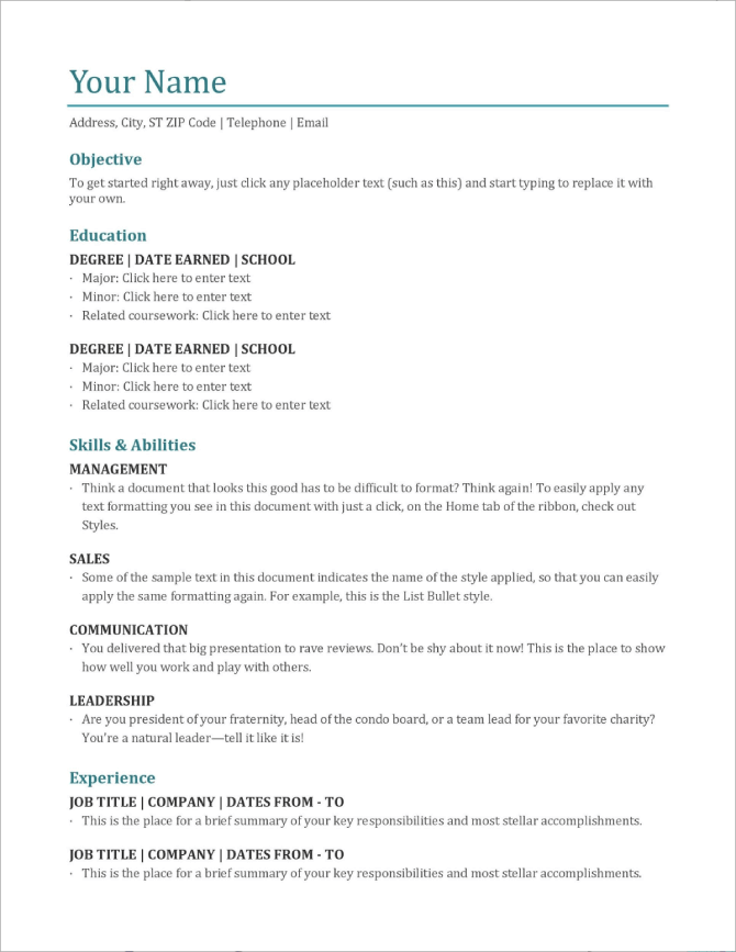 resume template download word