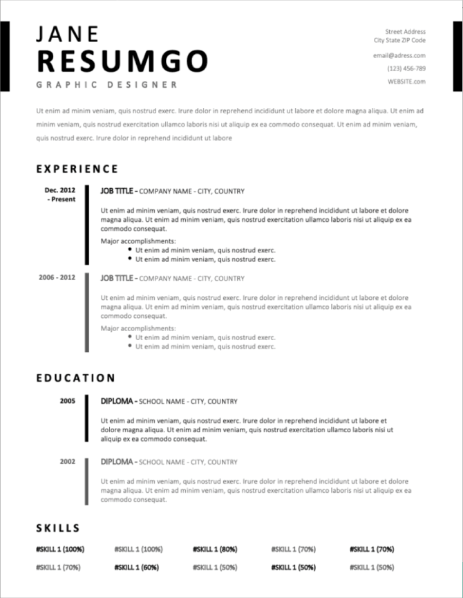 resume sample free download word