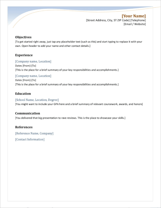 resume template microsoft word