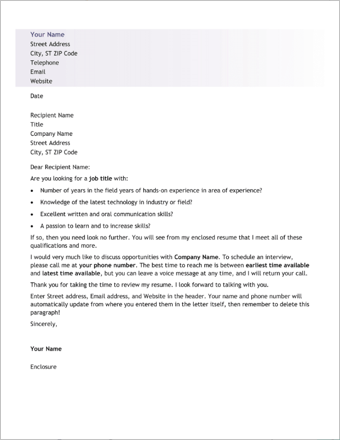 free cover letter template