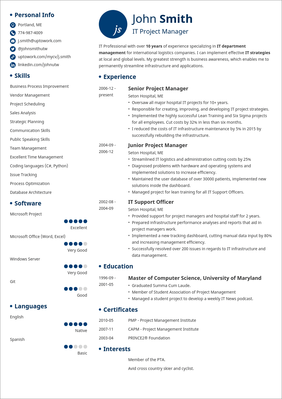 one-page resume style