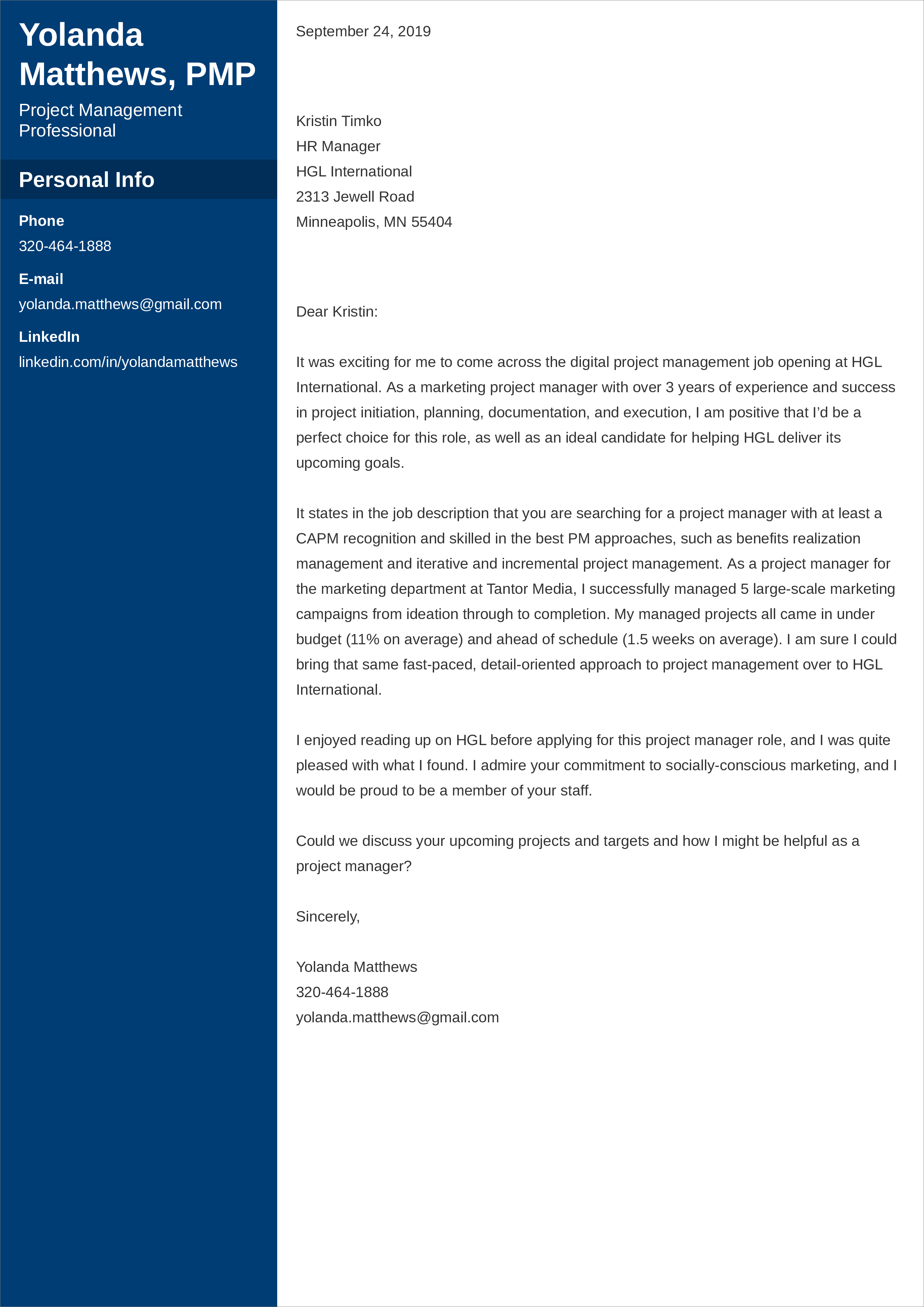 cover letter for it project manager sample