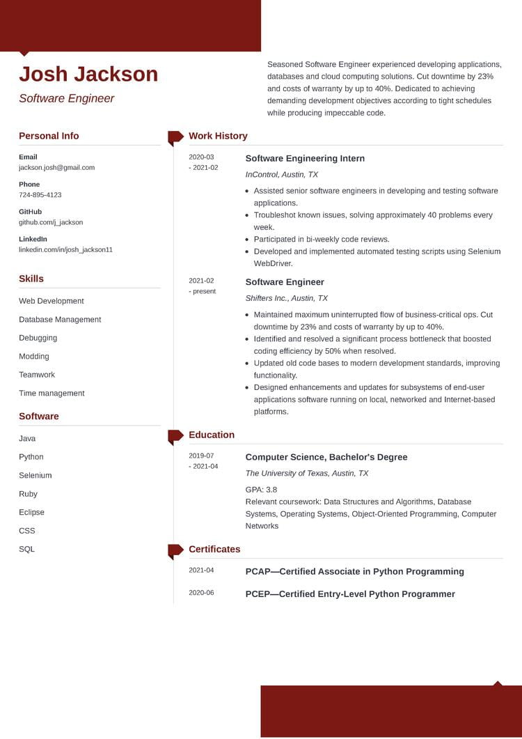 Resume sample made in ResumeLab's builder