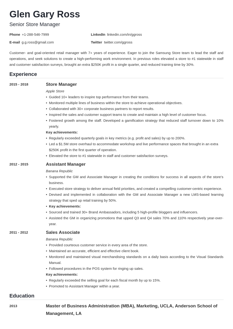 Retail Resume Examples & Templates to Land a Retail Job in 23 Inside Ross School Of Business Resume Template