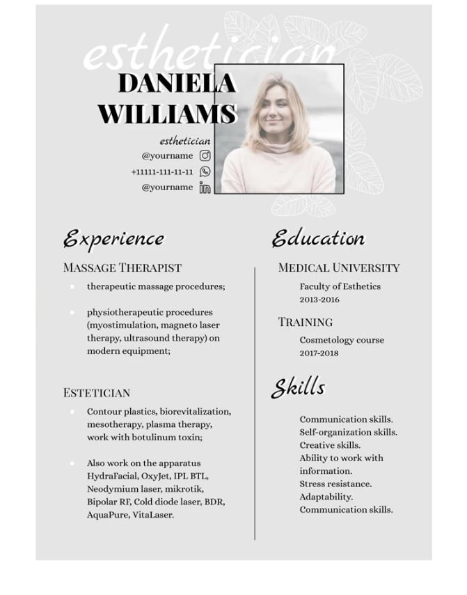 Esthetician Google Docs Resume Template