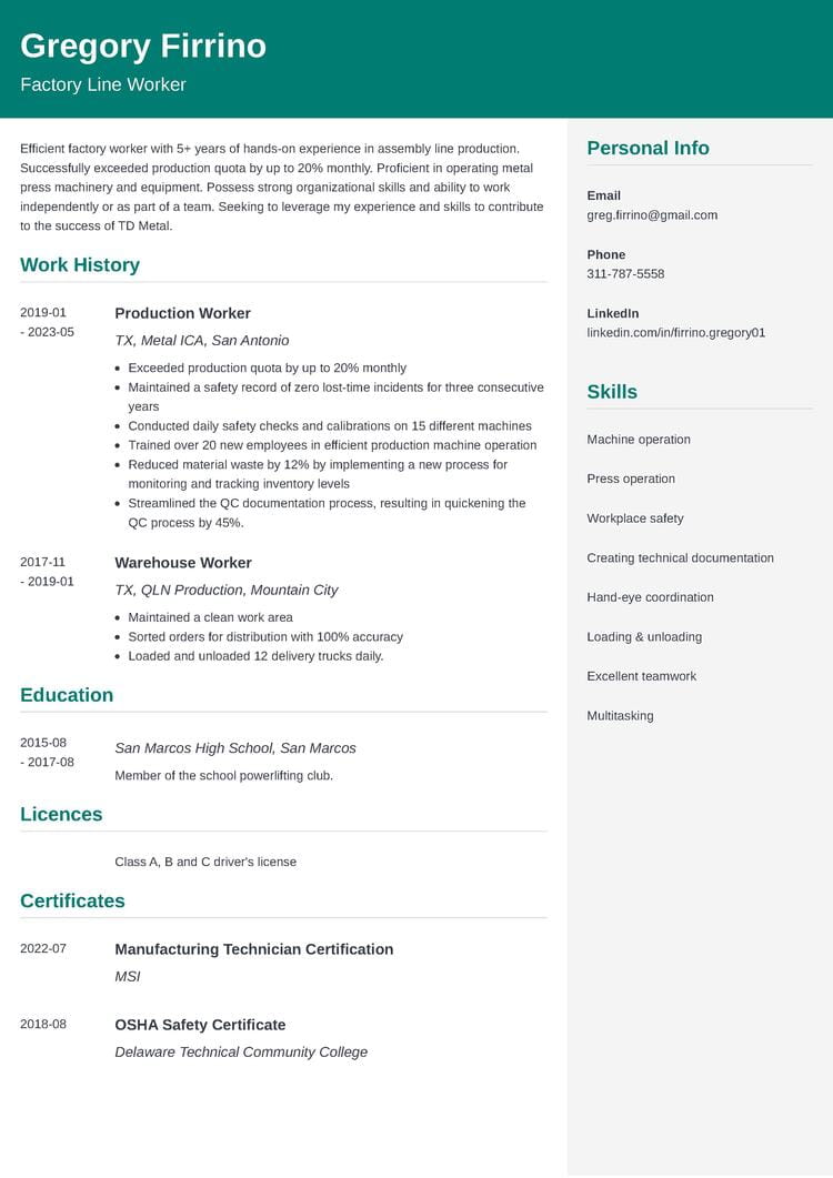 resume example made with ResumeLab's builder