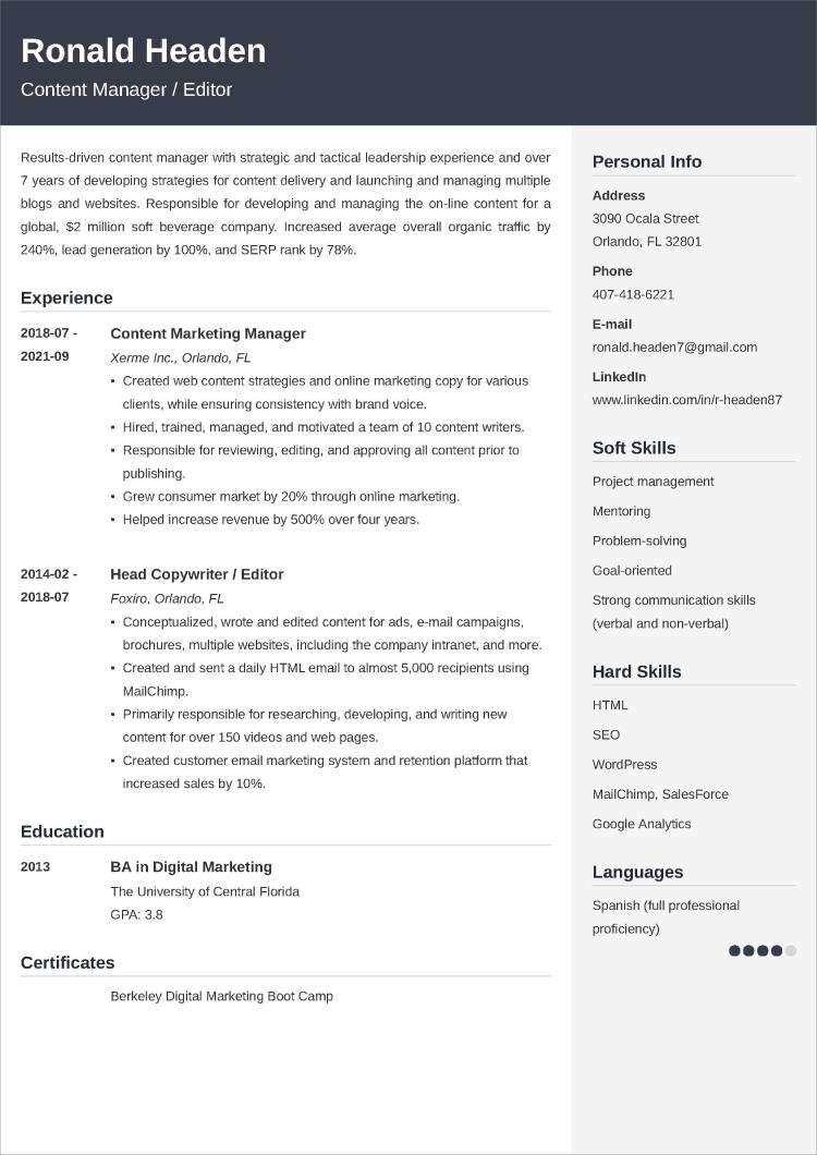 resume examples for leadership positions