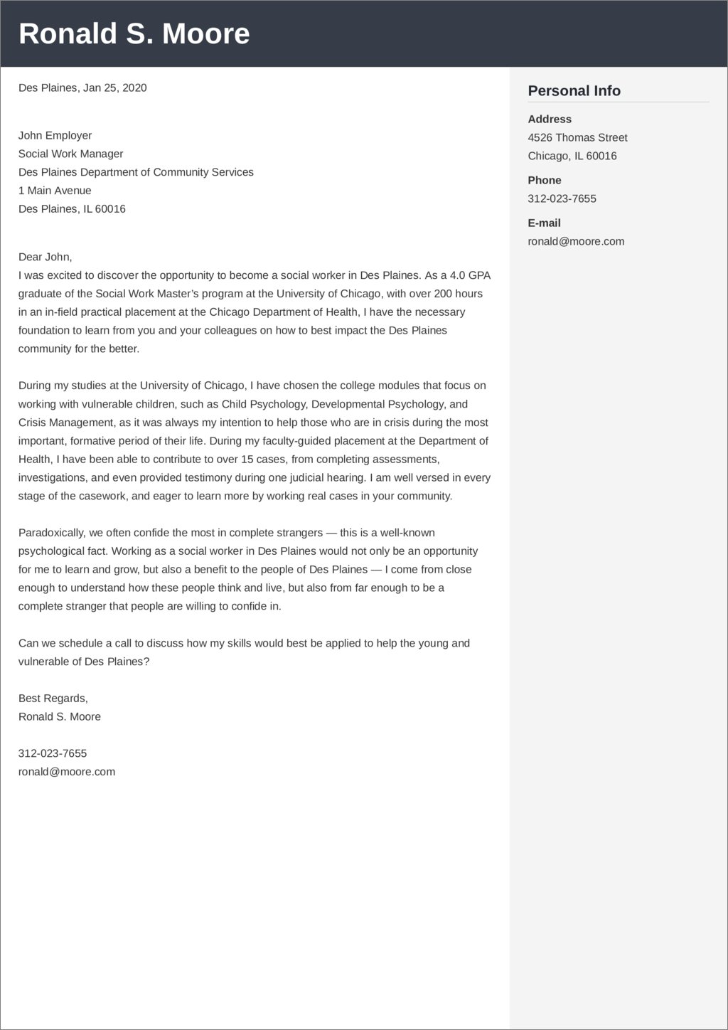 social worker cover letter sample no experience