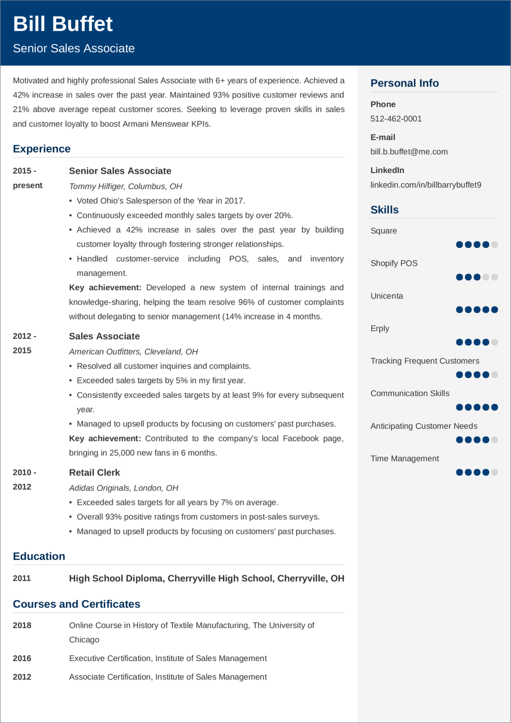 Sales Associate sample resume