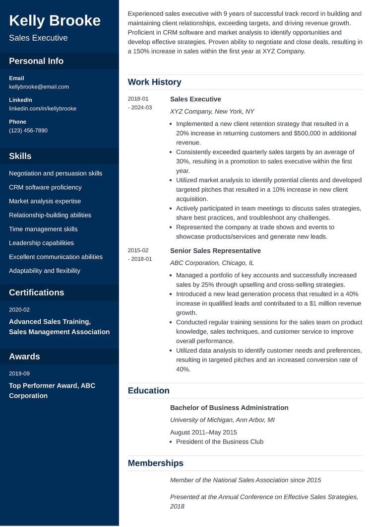 How to Write a Sales Executive Resume—Example & Guide