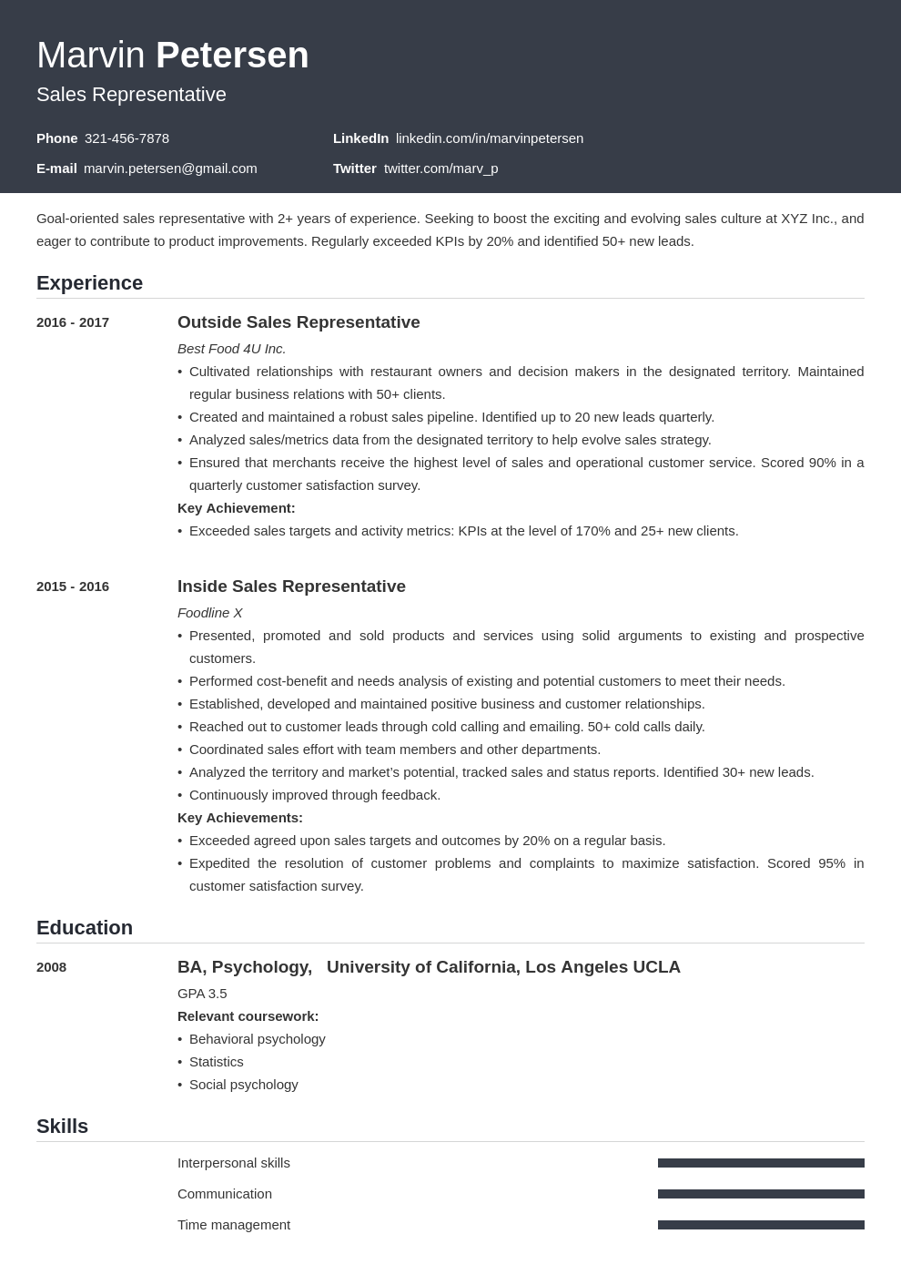 Sales Representative Resume Examples 2021 Template Skills Duties