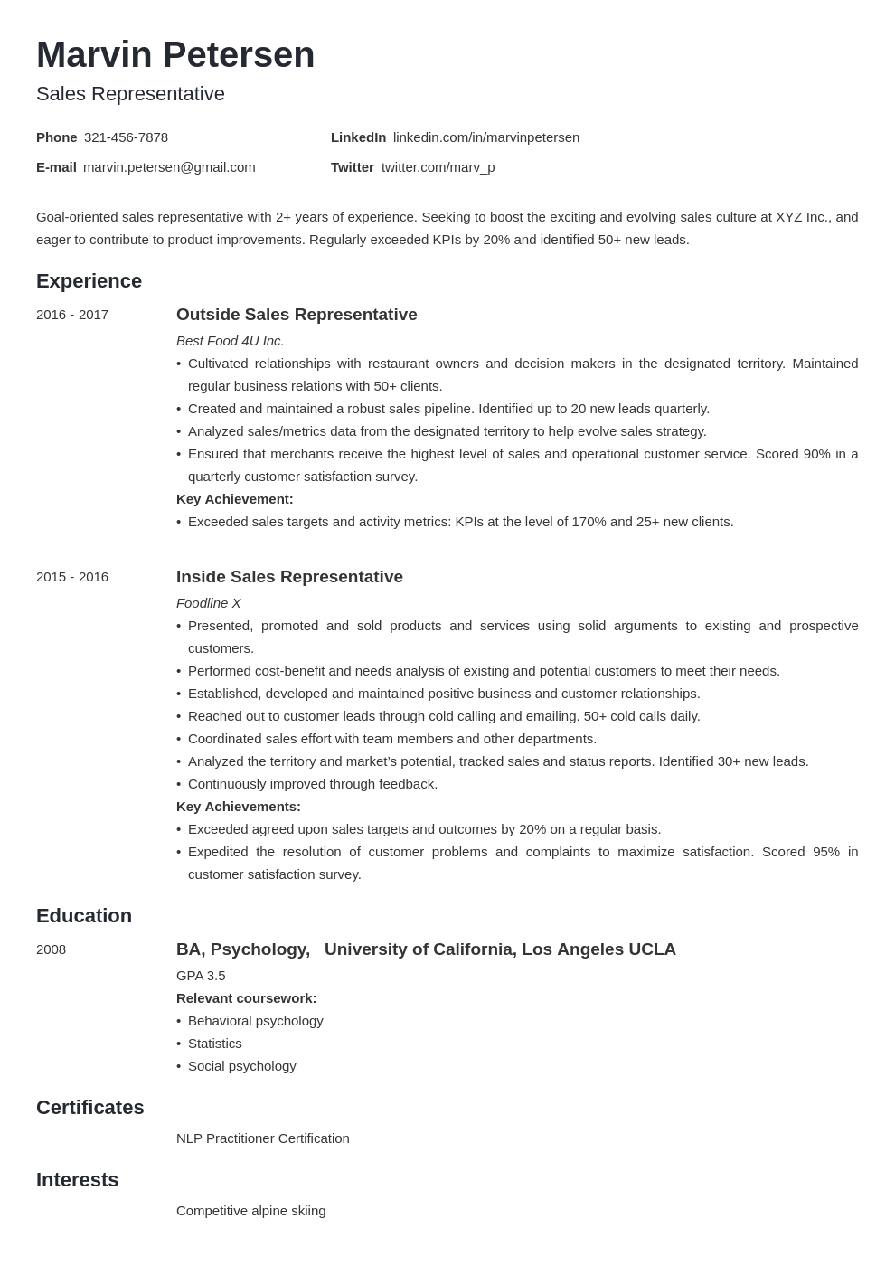 Sales Representative CV Examples and Templates for 2024