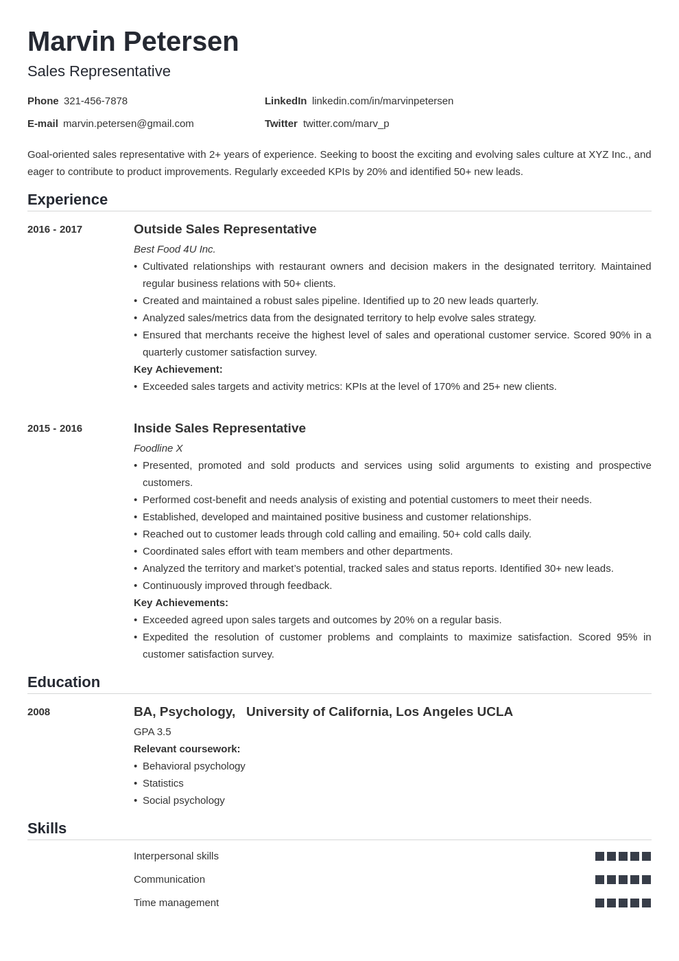 Sales Representative Resume Examples & Template for 2024