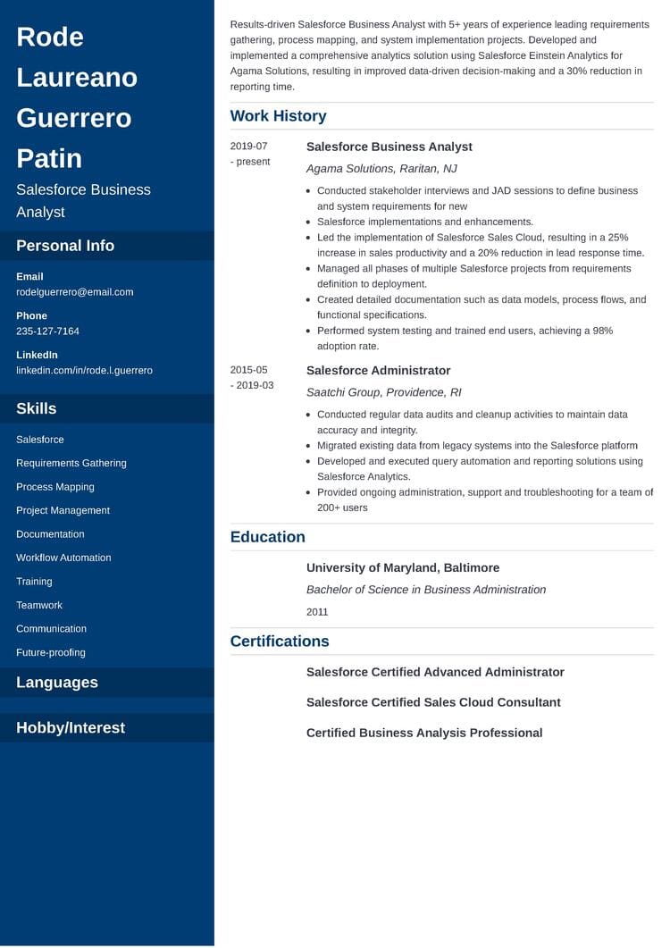 Salesforce Business Analyst Resume Sample + Full Guide