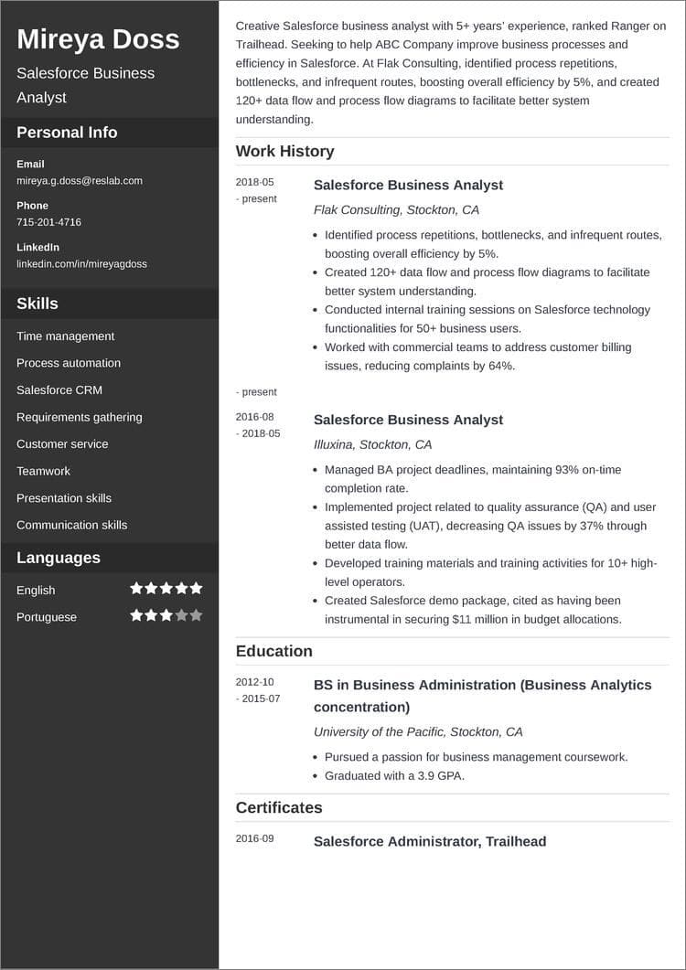 salesforce resume example