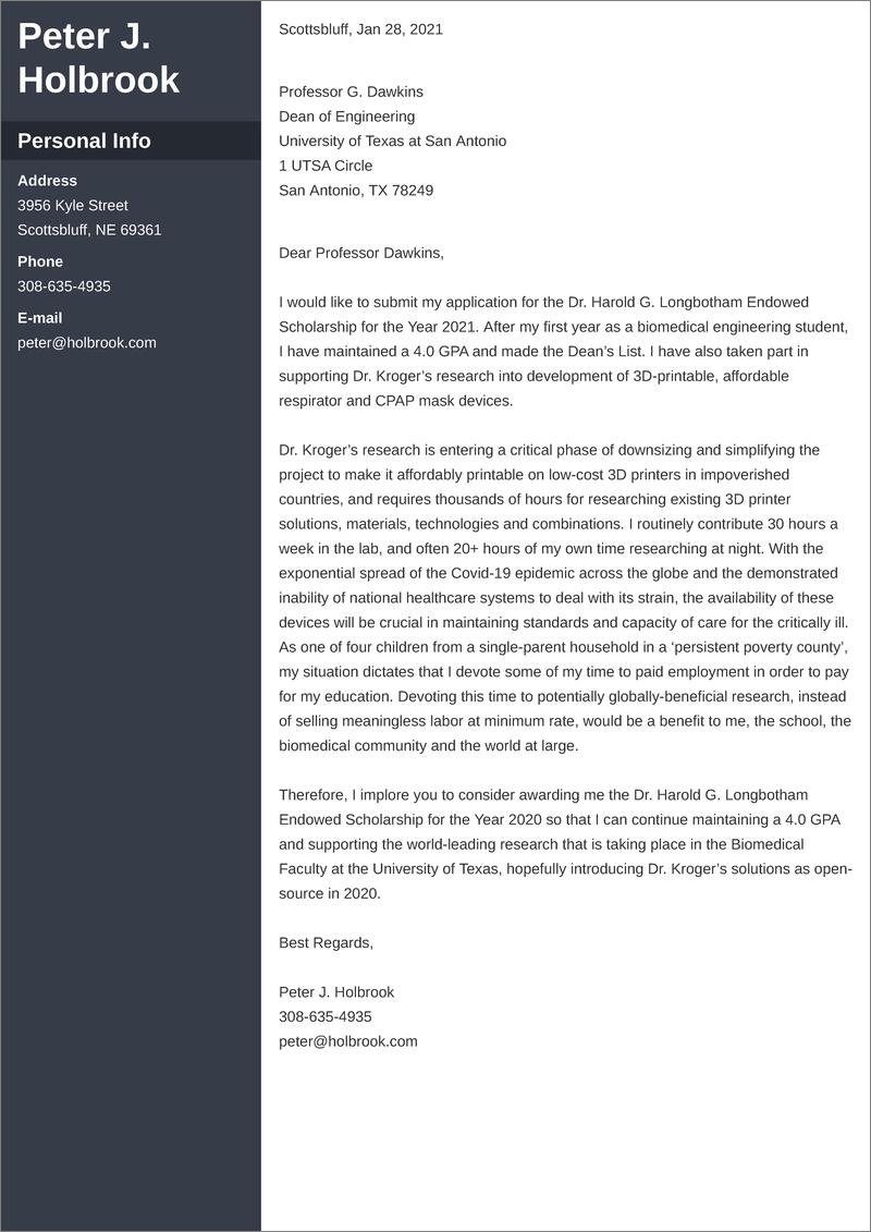 Cover Letter For Scholarship Examples Templates To Fill