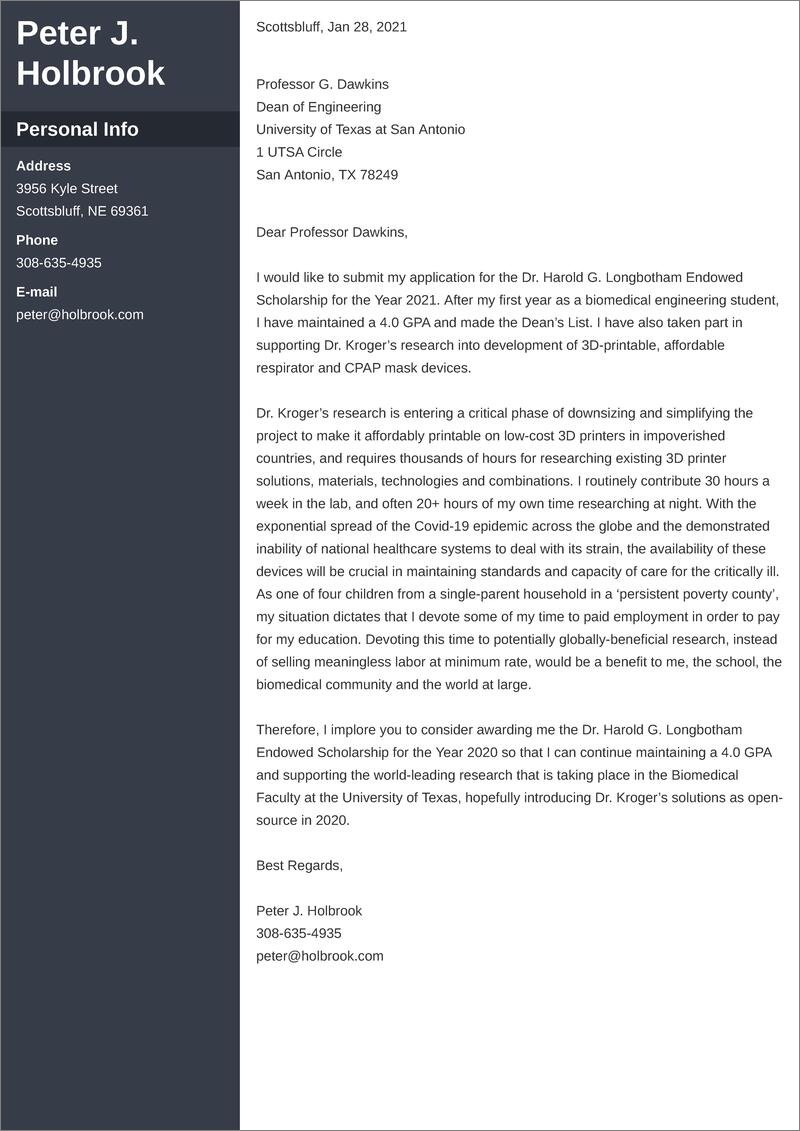 scholarship cover letter templates
