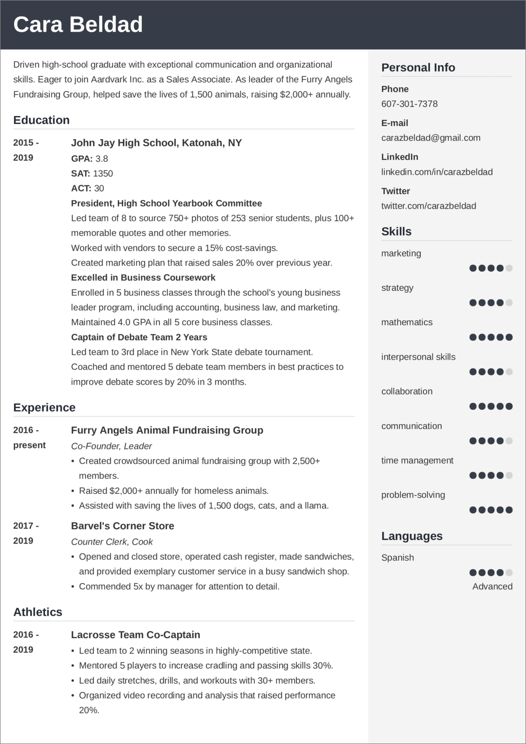 High School Graduate Resume Example (+With No Experience)