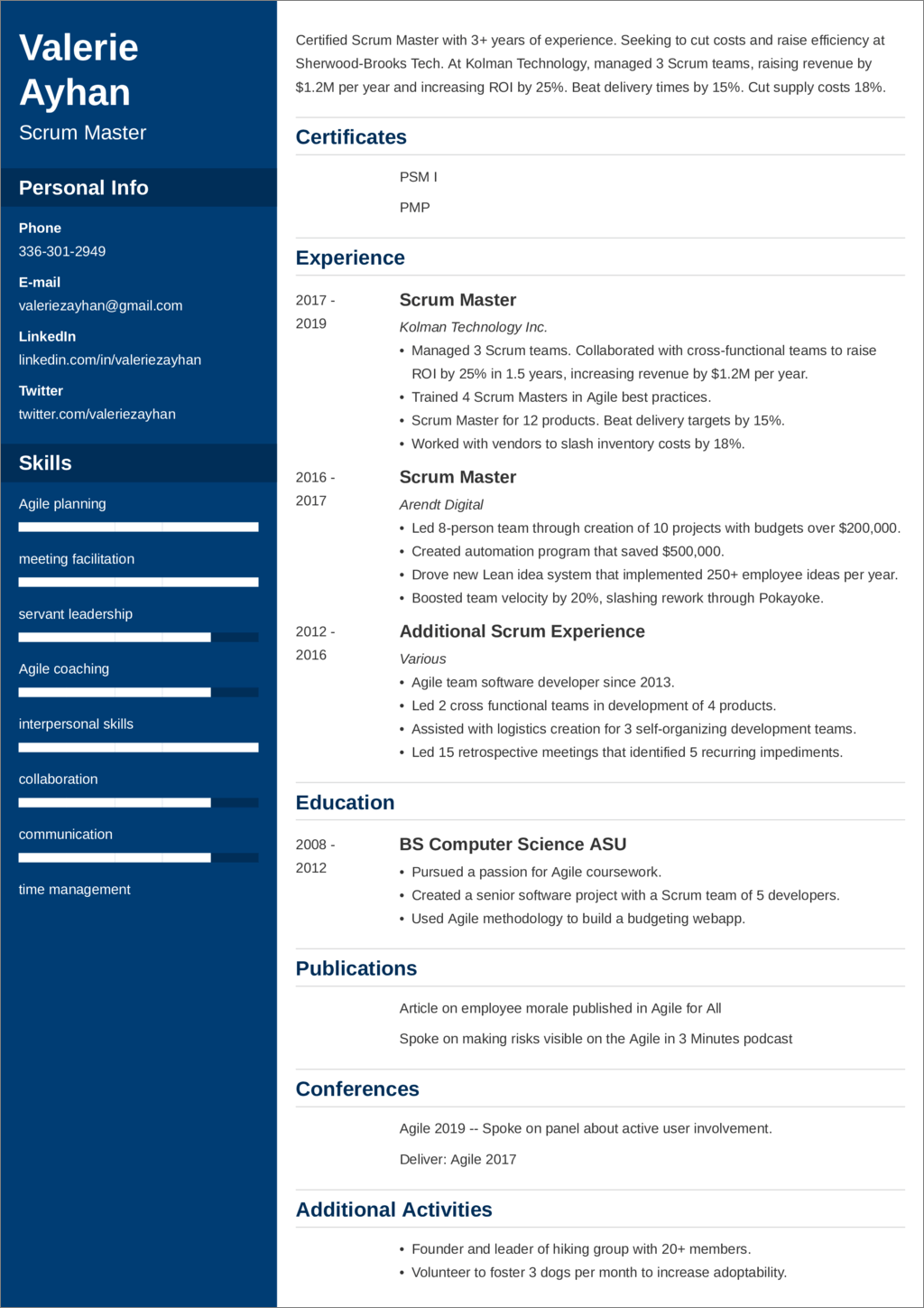 Scrum Master Resume Sample to Land a Job in 2021 [+Template, Skills]